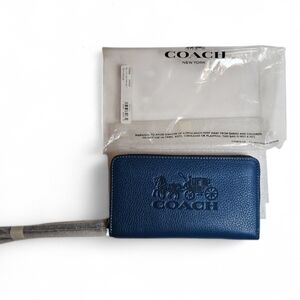 Coach Navy Pebble Leather Zip Wallet